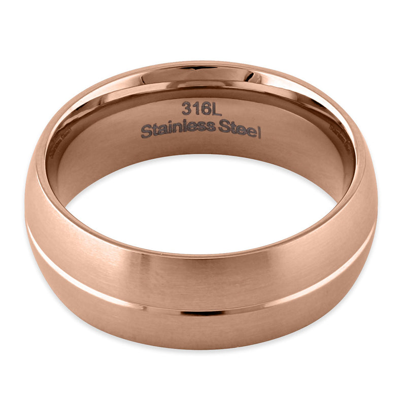 Stainless Steel Rose Gold Plated Groove Band Ring