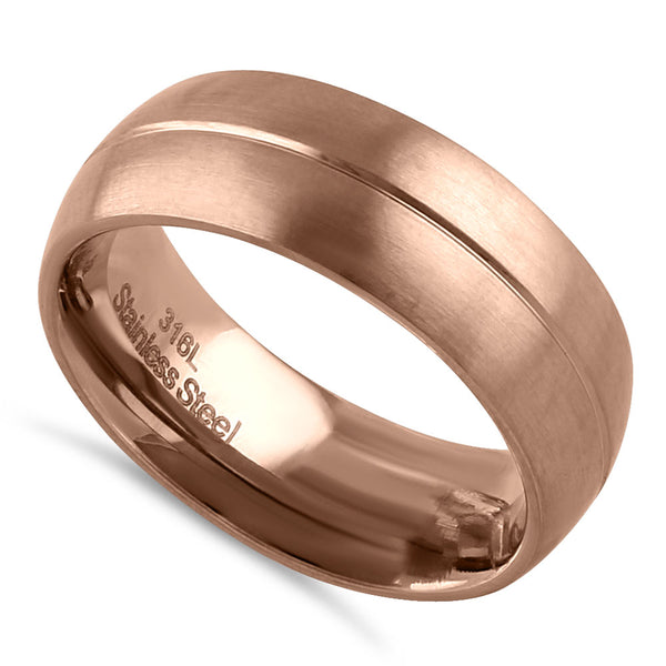 Stainless Steel Rose Gold Plated Groove Band Ring