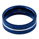 Blue Stainless Steel 6.5mm Satin Finish Striped Band Ring