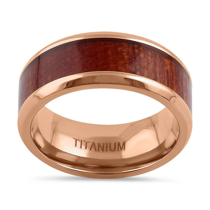 Titanium Rose Gold and Bubinga Wood 8mm Band Ring