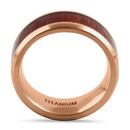 Titanium Rose Gold and Bubinga Wood 8mm Band Ring