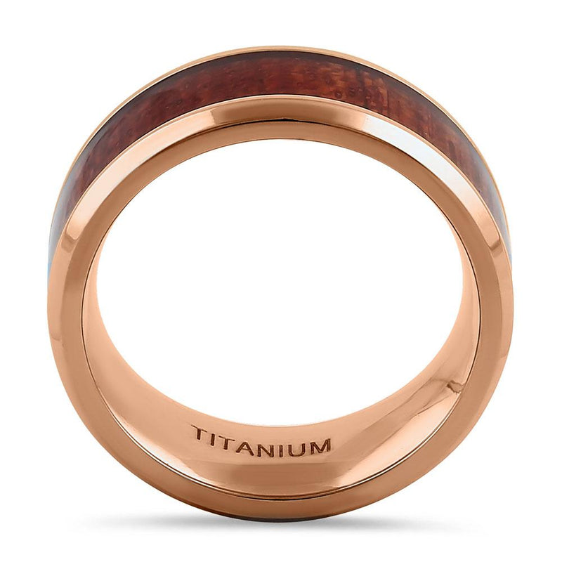 Titanium Rose Gold and Bubinga Wood 8mm Band Ring