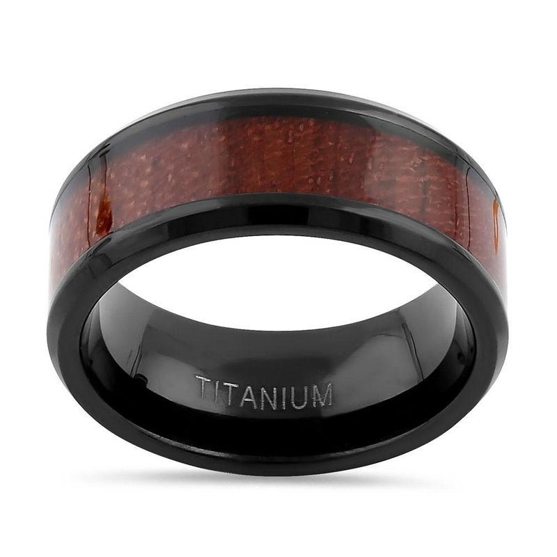 Titanium Black and Bubinga Wood 8mm Band Ring