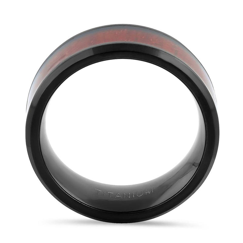 Titanium Black and Bubinga Wood 8mm Band Ring