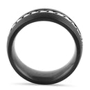 Titanium Black with Silver Steel Cable Band Ring