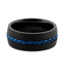 Titanium Black with Blue Steel Cable Band Ring