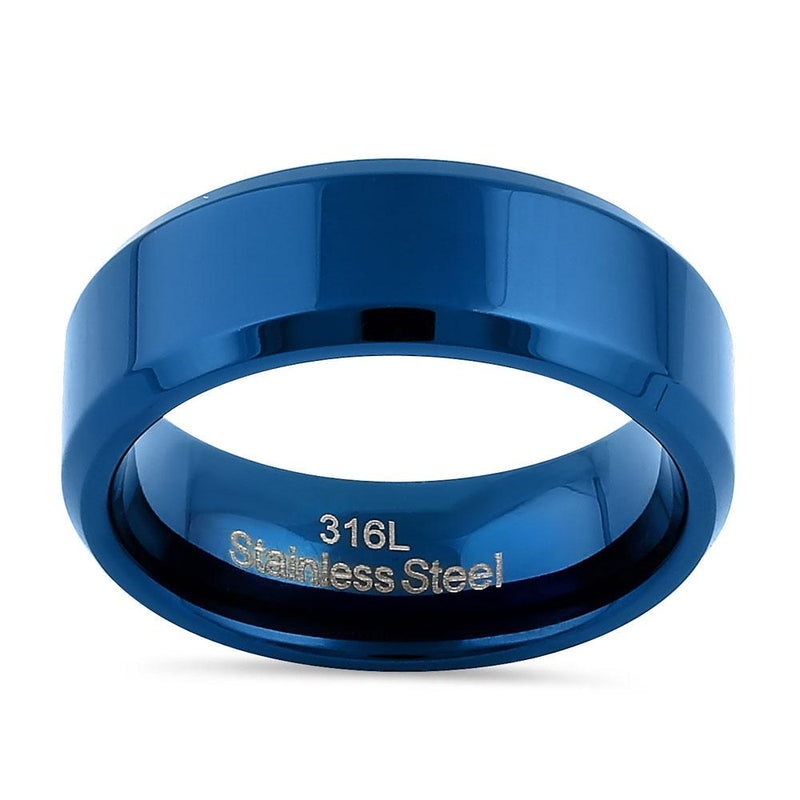 Stainless Steel 7mm Blue High Polish Band Ring