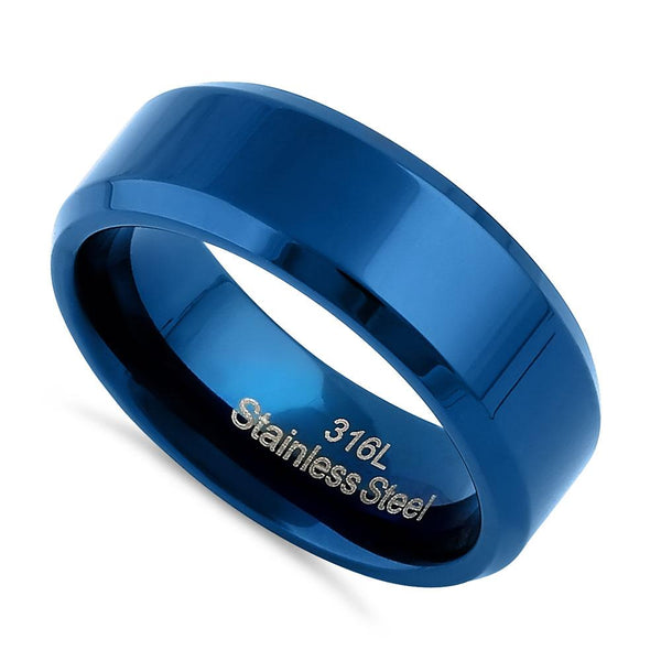 Stainless Steel 7mm Blue High Polish Band Ring