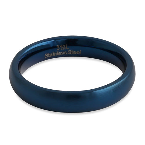 Stainless Steel 4mm Blue Brushed Wedding Band Ring