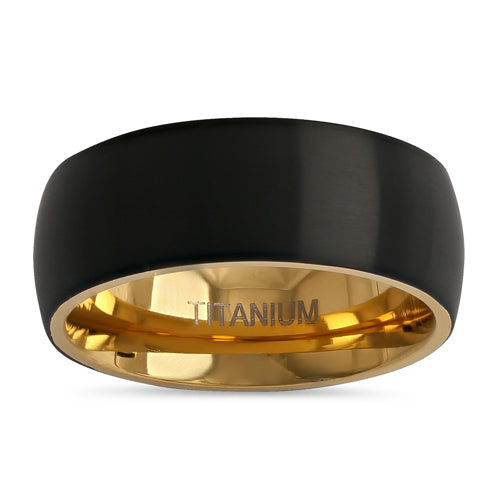 Titanium Black and Yellow Gold 8mm Brushed Band Ring