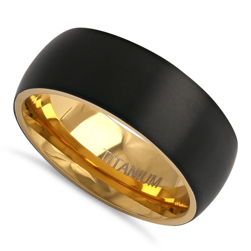 Titanium Black and Yellow Gold 8mm Brushed Band Ring