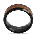 Titanium Black and Whisky Barrel Wood 8mm Band Ring