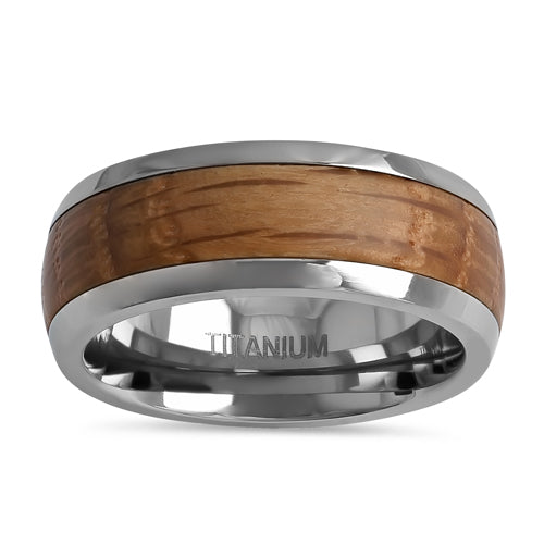 Titanium 8mm Whiskey Barrel Wood Band Ring