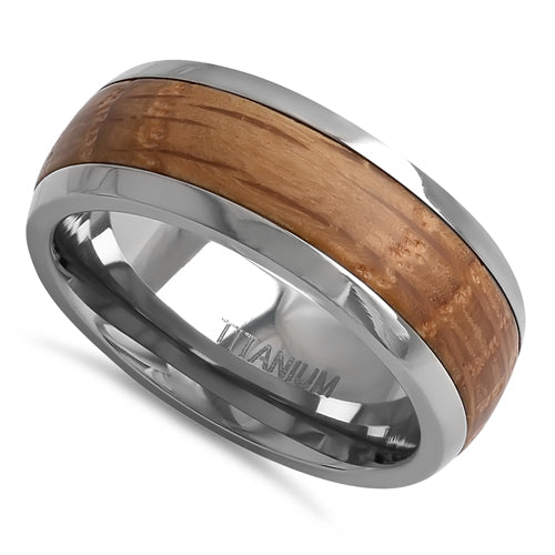 Titanium 8mm Whiskey Barrel Wood Band Ring