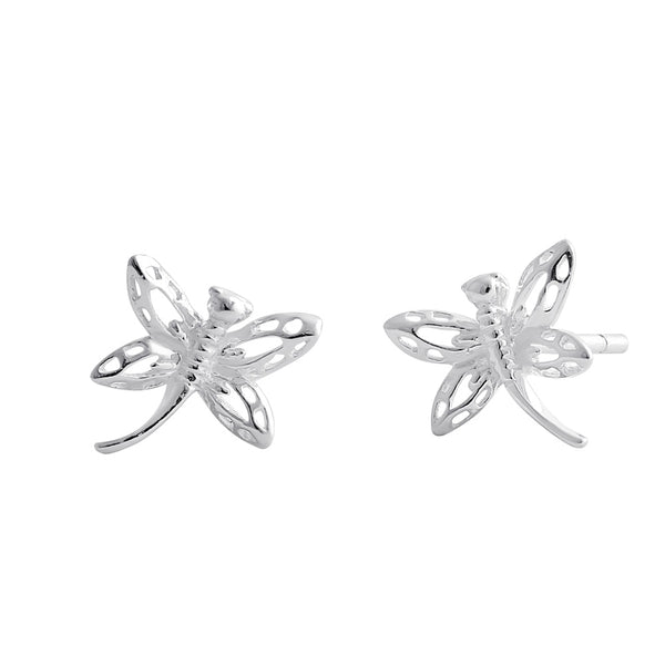 Sterling Silver Flying Dragonfly Stud Earrings