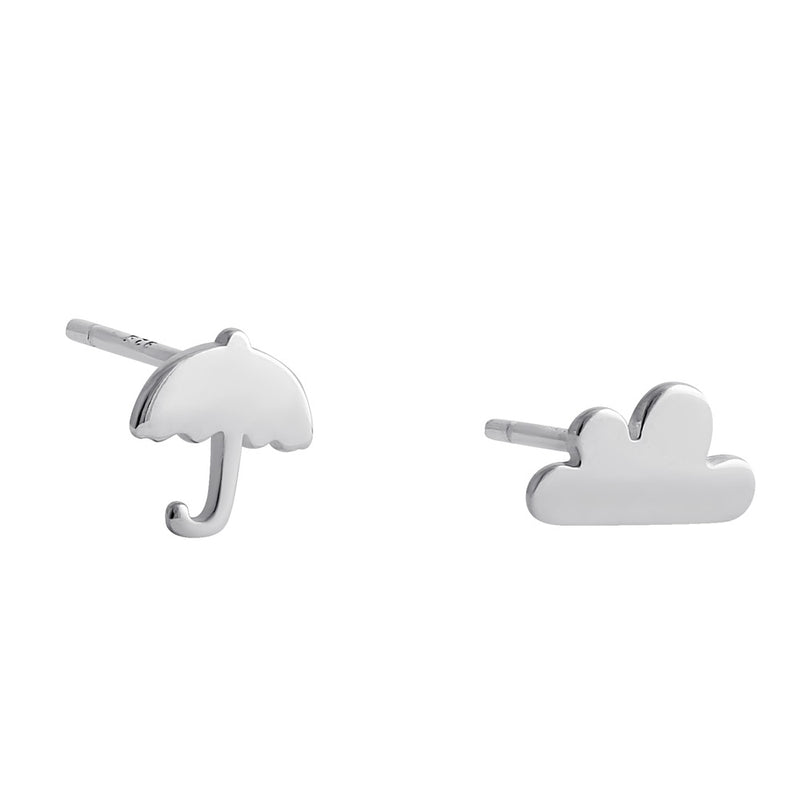 Sterling Silver Rainy Day Cloud and Umbrella Stud Earrings