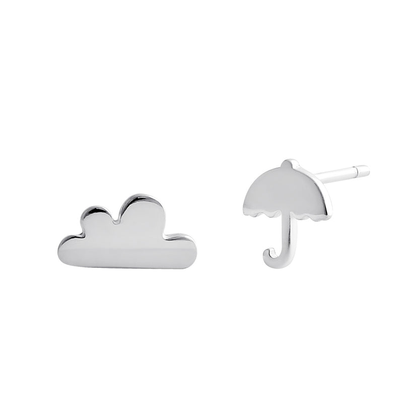 Sterling Silver Rainy Day Cloud and Umbrella Stud Earrings