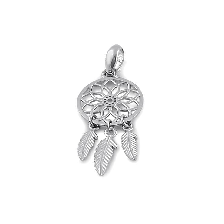 Solid 14K White Gold Dreamcatcher Pendant