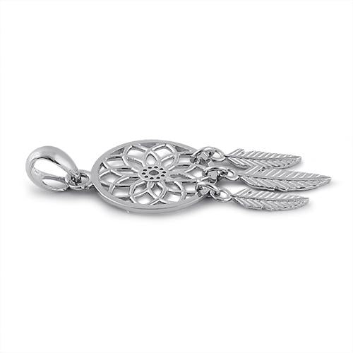 Solid 14K White Gold Dreamcatcher Pendant