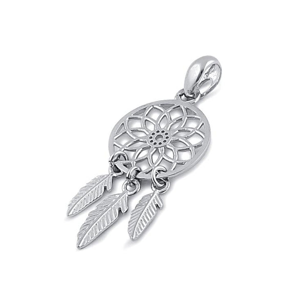 Solid 14K White Gold Dreamcatcher Pendant