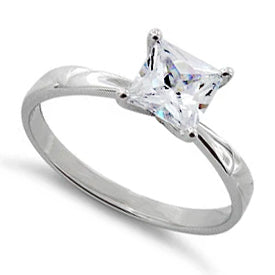 Sterling Silver Solitaire Princess Cut CZ Ring