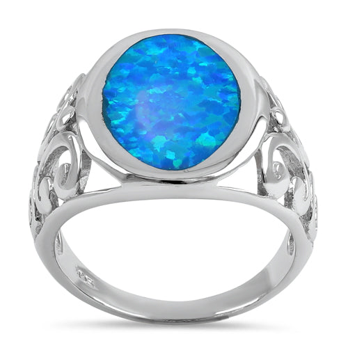 Sterling Silver Extravagant Blue Lab Opal Swirl Ring