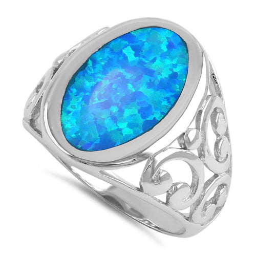 Sterling Silver Extravagant Blue Lab Opal Swirl Ring