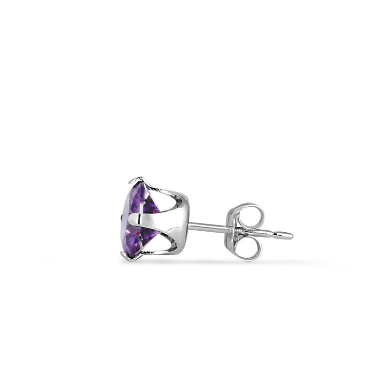 1.5ct Sterling Silver Round Amethyst CZ Stud Earrings 6mm