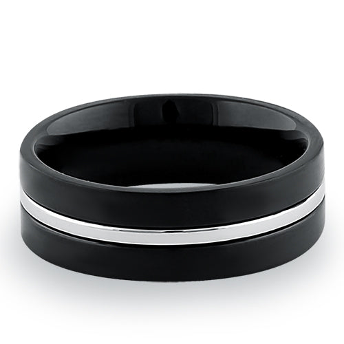 Black Stainless Steel 6.5mm Satin Finish Striped Band Ring