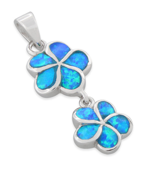 Sterling Silver Lab Opal Double Plumeria Pendant