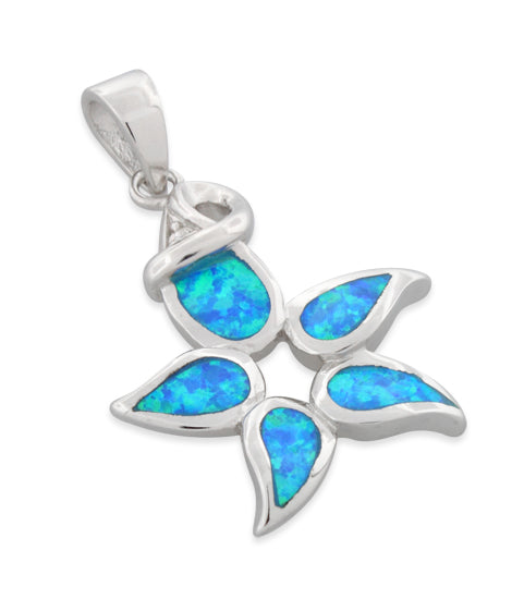 Sterling Silver Lab Opal Flower Pendant