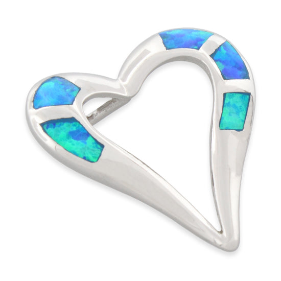 Sterling Silver Lab Opal Heart Pendant