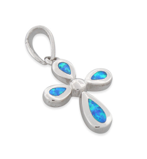 Sterling Silver Lab Opal Small Cross Pendant