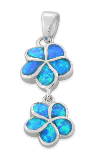 Sterling Silver Lab Opal Double Plumeria Pendant