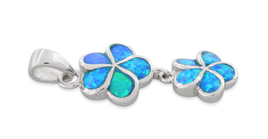 Sterling Silver Lab Opal Double Plumeria Pendant