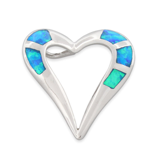 Sterling Silver Lab Opal Heart Pendant