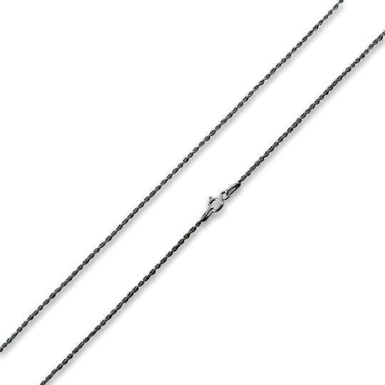 Black Rhodium Sterling Silver Rope Chain 1.3 MM