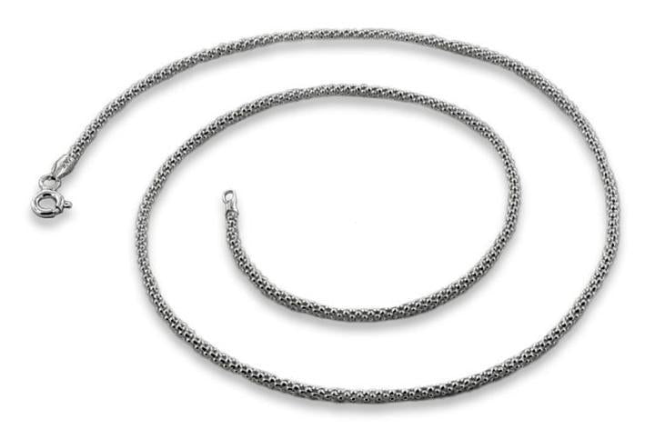 Rhodium Sterling Silver Pop Corn Chain 1.6MM