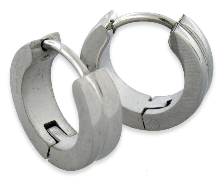 Stainless Steel 4mm 2 Round Surface Huggie Earrings