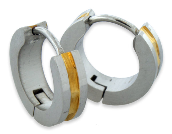 Stainless Steel 4mm Center Golden Line Huggie Earrings