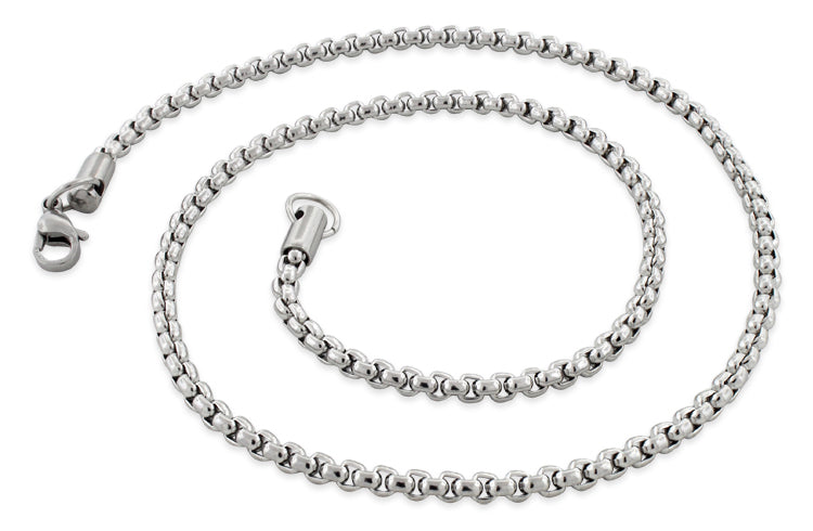 Stainless Steel 22" Round Box Chain Necklace 3.5 MM