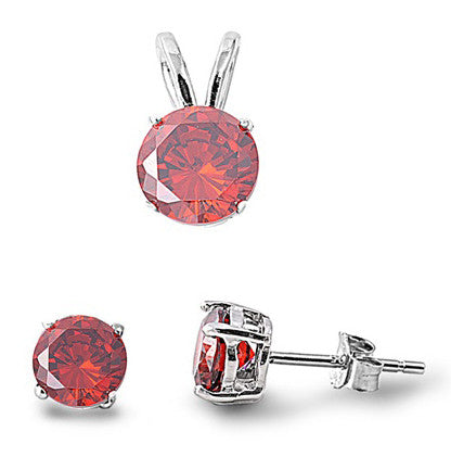 Sterling Silver Garnet CZ Set