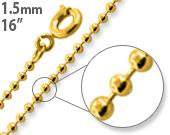14K Gold Plated 16" Bead Brass Chain Necklace 1.50mm