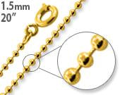 14K Gold Plated 20" Bead Brass Chain Necklace 1.50mm