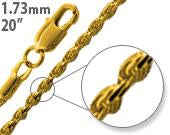 14K Gold Plated 20" Rope Brass Chain Necklace 1.73mm