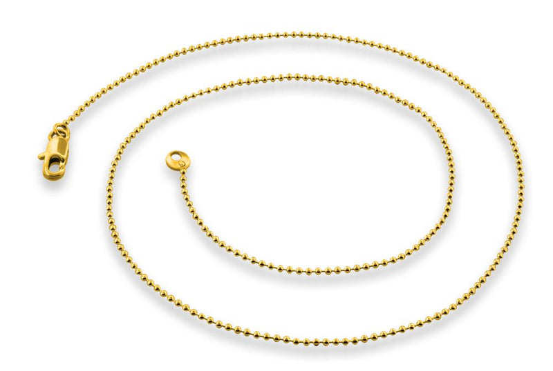 14K Gold Plated 16" Bead Brass Chain Necklace 1.20mm