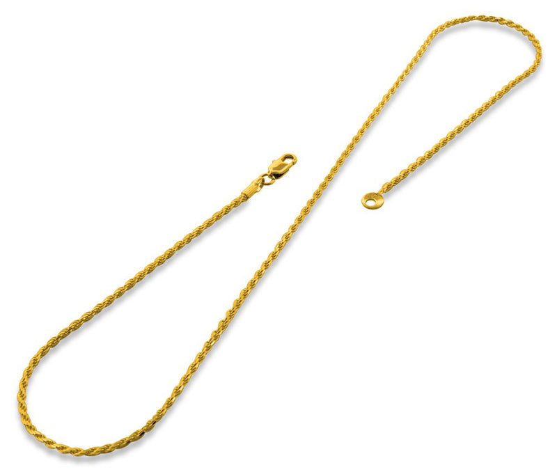 14K Gold Plated 22" Rope Brass Chain Necklace 1.73mm