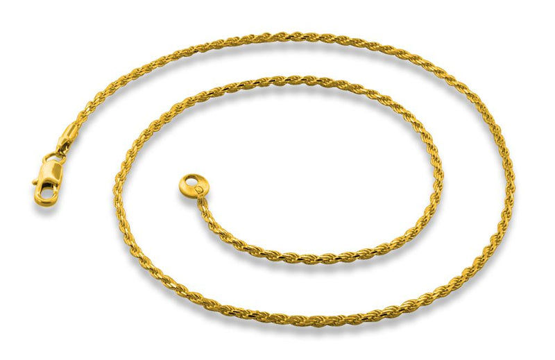 14K Gold Plated 20" Rope Brass Chain Necklace 1.73mm