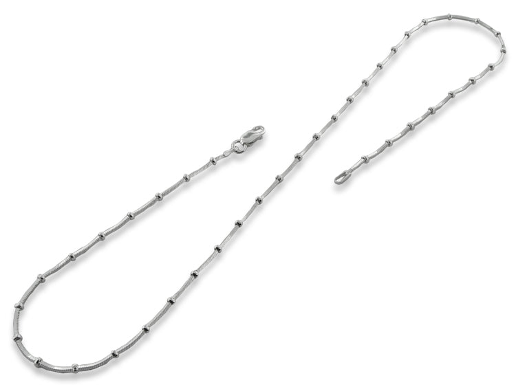 Sterling Silver 16" Square Snake Beaded Chain Necklace - 1MM