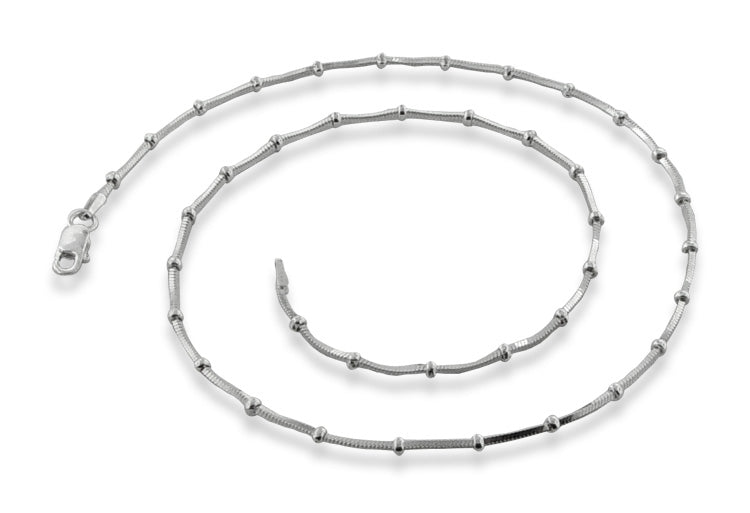 Sterling Silver 24" Square Snake Beaded Chain Necklace - 1MM